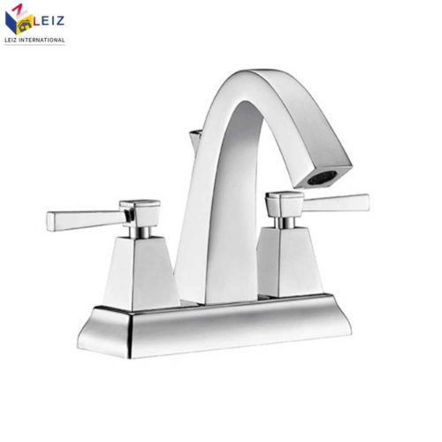 Double level bathroom sink faucet